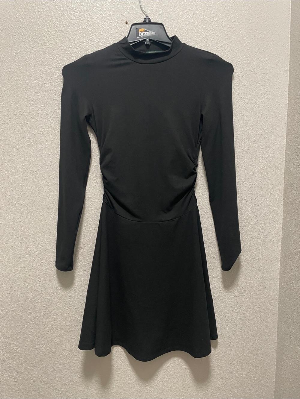 Ofeefan Long-Sleeve Black Mini Dress with Mock Neck